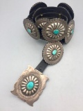 Vintage Turquoise and Sterling Silver Concho Belt
