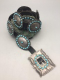 Circa 1940s Era Turquoise and Sterling Silver Concho Belt