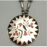 Guardian, Zuni Inlay Pendant and Silver Bead Necklace from the Jewel Box Col.