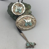 Gorgeous Zuni Inlay Bolo and Belt Buckle Set by - Dishta