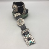 Vintage Sterling Silver and Turquoise Concho Belt