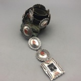 Exquisite Coral Inlay and Sterling Silver Concho Belt by Roger Skeets Jr.