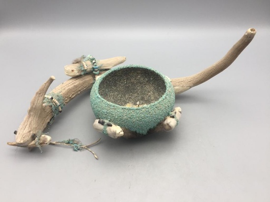 Zuni Fetish Pot and Antler Serpent Effigy