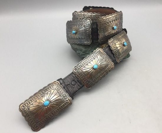 Gorgeous Turquoise and Sterling Silver Concho Belt