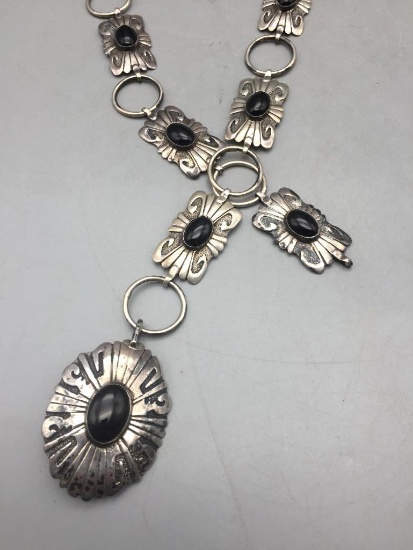 Vintage Sterling Silver and Onyx Link Concho Belt