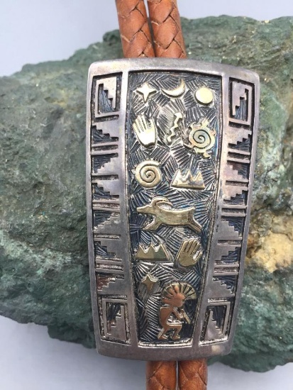 Sterling Silver and Gold Storyteller Bolo Tie