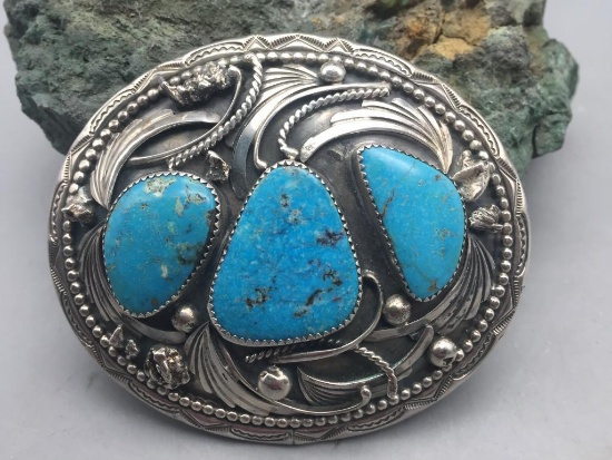 Three Stone Turquoise Belt Buckle