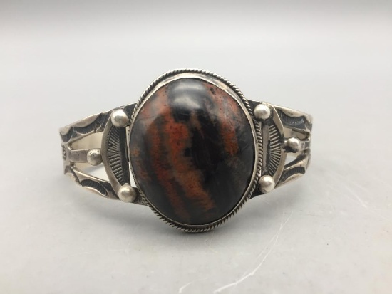 Fred Harvey Era Sterling Silver and Agate Bracelet