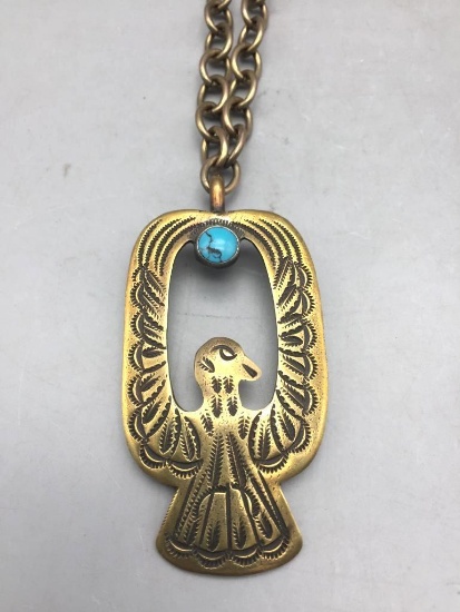 Vintage Handmade Brass and Turquoise Necklace