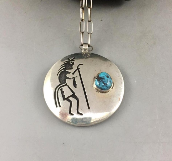 Double Sided Hopi Pendant and Handmade Chain by Victor Coochwytewa