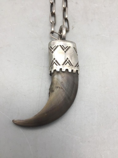 Silver Capped Claw Necklace and Handmade Chain