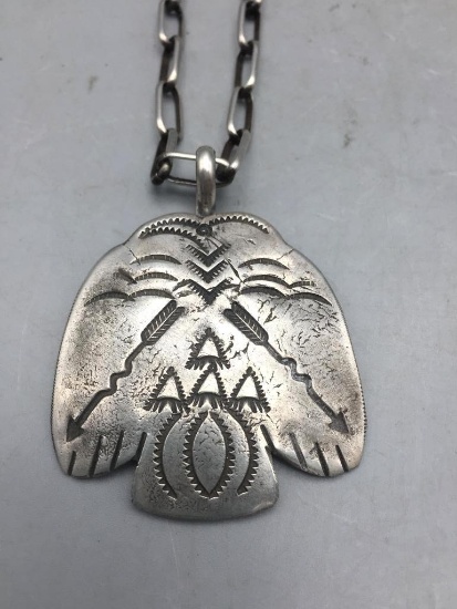 Handmade Ingot Thunderbird Pendant on Handmade Chain