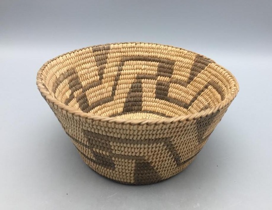 Antique Pima Basket with Whirling Log Designs