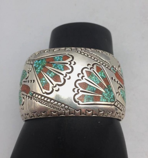 Chip Inlay Cuff Bracelet