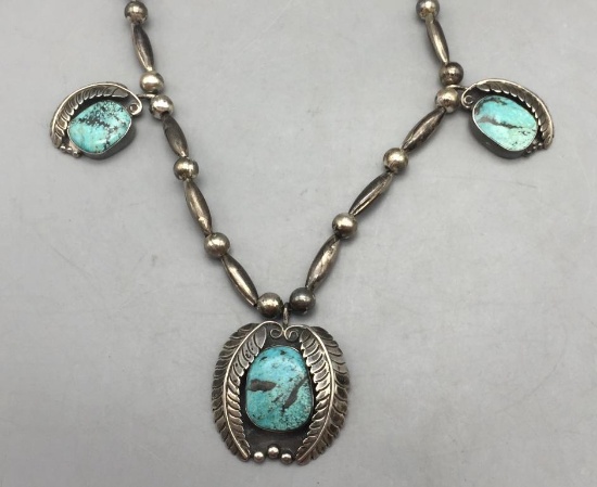 Vintage Turquoise and Sterling Silver Necklace