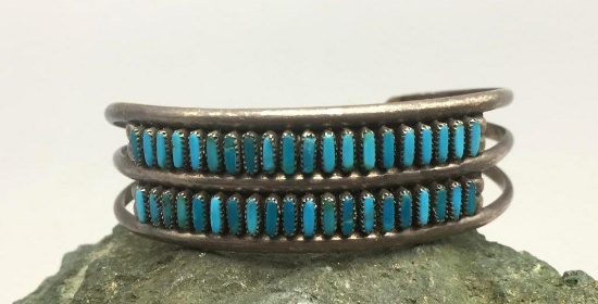 Two Row Needle Point Turquoise Bracelet