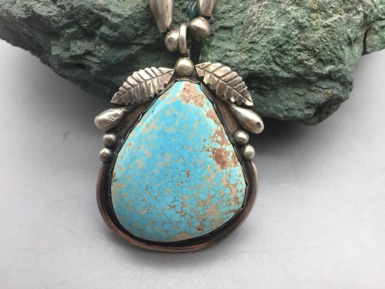 Vintage Sterling Silver Necklace with a Turquoise Pendant