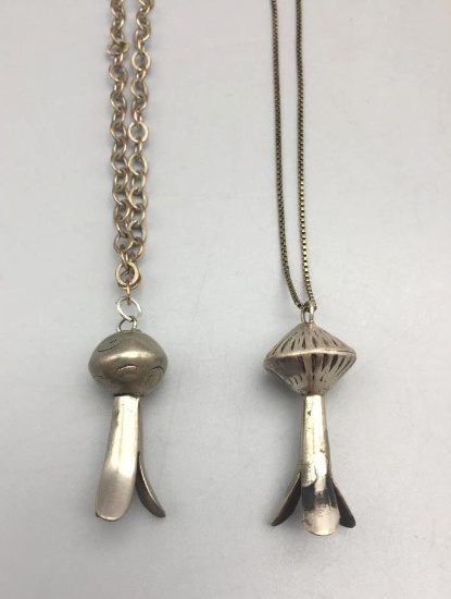 Two Vintage Sterling Silver Blossom Pendant Necklaces