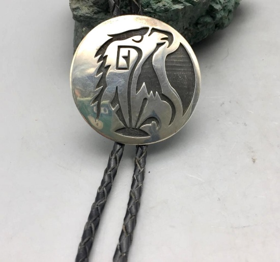 Sterling Silver Hopi Overlay Bolo Tie by George Phillips