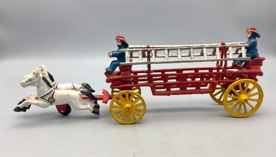 Vintage Cast Iron Horse Drawn Fire Ladder Toy