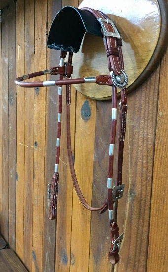 Handmade Rolled Round Headstall with Sterling Hardware
