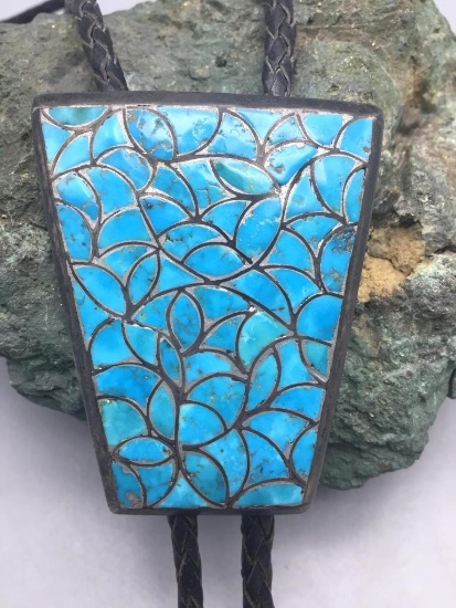 Vintage Fish Scale Inlay Bolo Tie