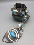 Eye Catching Sterling Silver and Turquoise Concho Belt