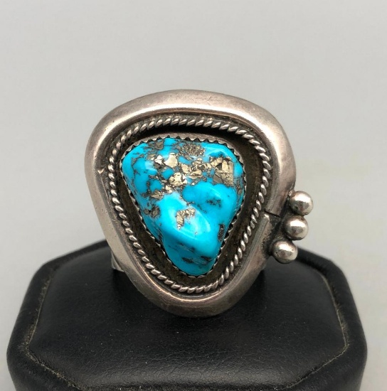 Nice Turquoise and Sterling Silver Ring - Size 12.5