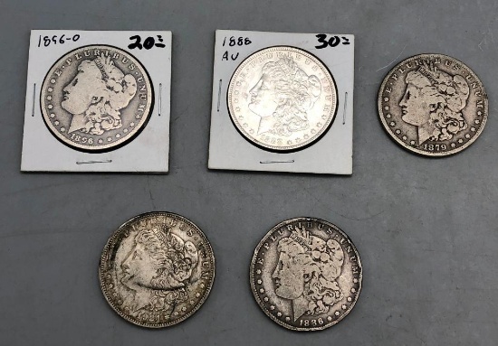 Group of 5 Morgan Silver Dollars