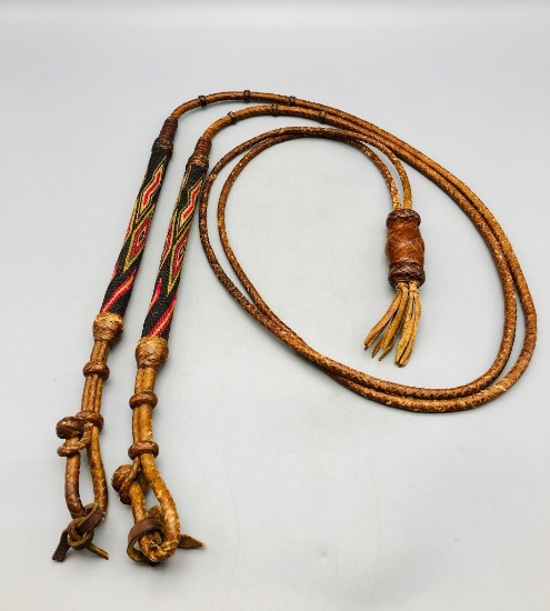 Hitched Horse Hair and Braided Kangaroo Leather Split Reins