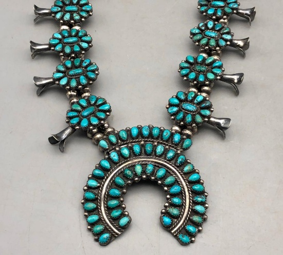 Turquoise Cluster Squash Blossom Necklace