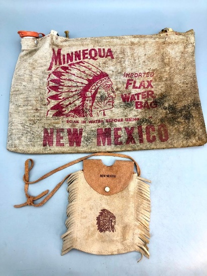Antique New Mexico Water Bag and New Mexico Leather Pouch