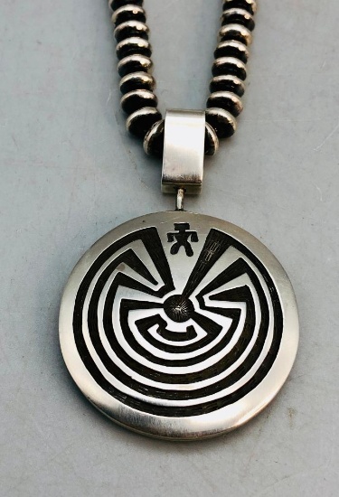 Double Sided Sterling Silver Overlay Hopi Necklace