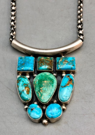 Contemporary Style Turquoise and Sterling Silver Necklace