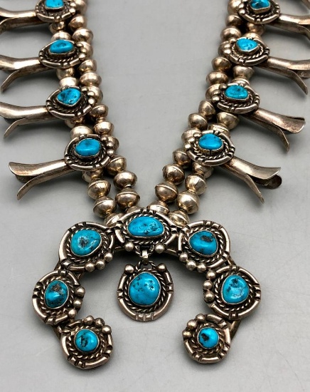 Dainty Turquoise Squash Blossom Necklace