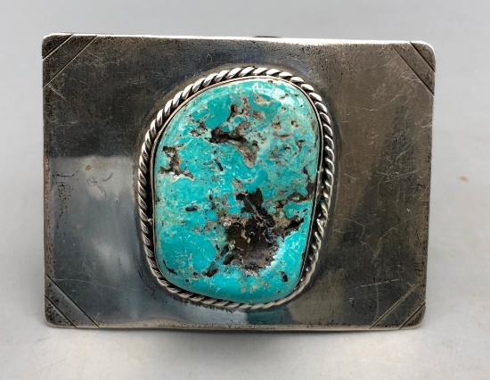 Turquoise and Sterling Silver Belt Buckle