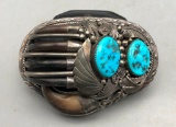 Turquoise Sterling Silver and Claw Belt Buckle