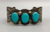Three Stone Turquoise and Sterling Silver Bracelet