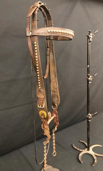 Old Spotted Leather Cowboy Bridle with Buermann Bird Bit