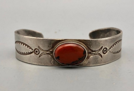 Vintage Fred Harvey Era Petrified Wood and Sterling Silver Bracelet