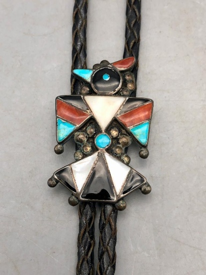 Great Vintage Zuni Thunderbird Bolo Tie with Matching Tips