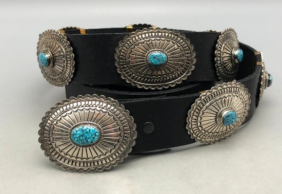 Magnificent Webbed Kingman Turquoise Concho Belt