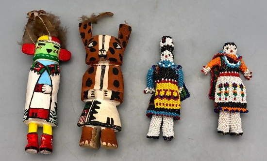 Two Zuni Beaded Figures and Two Hopi Kachinas