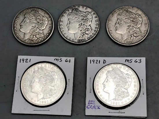 Five Morgan Silver Dollars