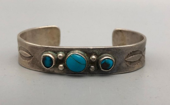 Small Vintage Turquoise and Sterling Silver Bracelet
