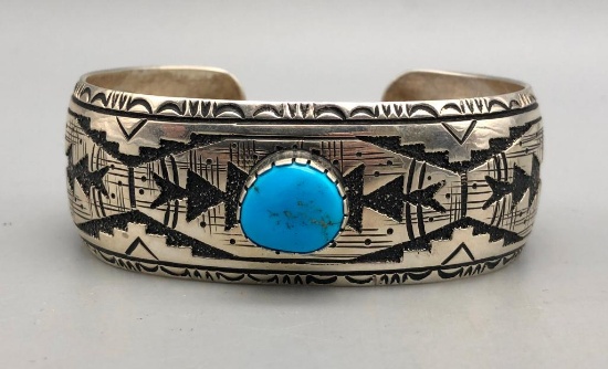 Turquoise and Sterling Silver Overlay Bracelet