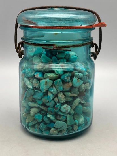 Antique Glass Jar with Over 2600 Carats Turquoise