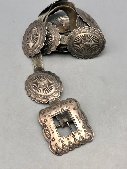 Circa 1930s Era Sterling Silver Concho Belt