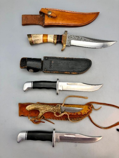 Group of Hunting Knives With Sheaths