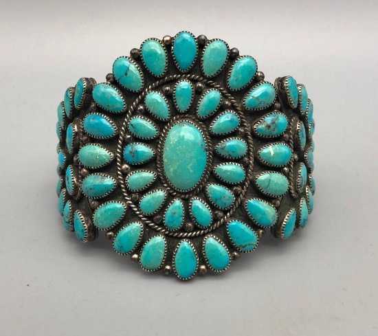 Impressive Vintage Turquoise Cluster Bracelet